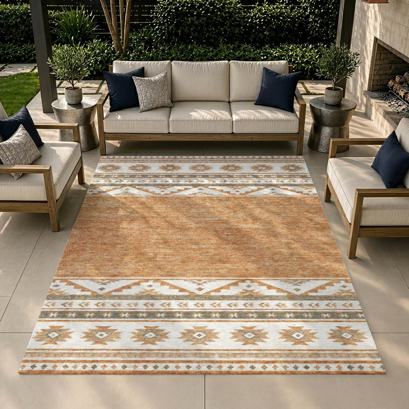 Tapis tribal Chantille ACN3075 lavable à la machine pour intérieur/extérieur, Cuivre, 9 pi x 12 pi