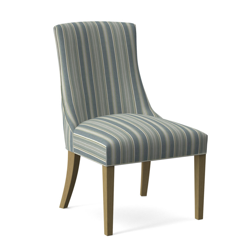 Tuxedo Slipper Dining Chair, Frost White Finish, Green and Blue Stripe; 0252-54
