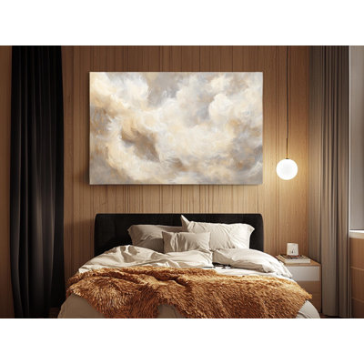 Enchanting Cream and Beige Clouds Sky Canvas Print for Tranquil Decor  Dreamy Abstract Art