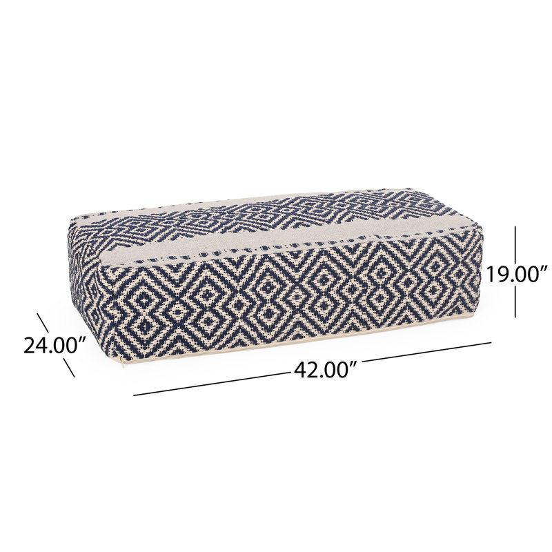 Pouf et coussin de sol rectangulaire blanc et bleu Juniper, limite de poids de 200 lb, ajout décoratif, 42 po x 24 po x 19 po, nettoyer les taches, rembourrage ou capacité, caractéristique, 42 x 24 x 19 po, nettoyage seulement, avec perles