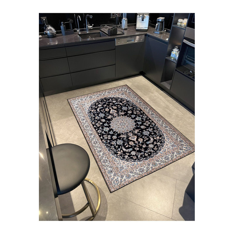 Tapis décoratif noir à motif tissé moderne et coloré, Sous-tapis rectangulaire 2 pi 6 po x 6 pi 7 po inc