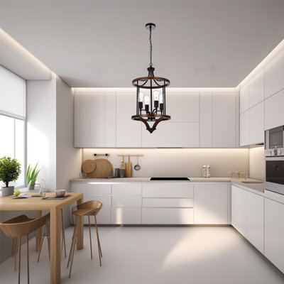 Farmhouse Black Chandeliers 4 Lights Traditional Pendant Lights Rustic Kitchen Island Lighting Fixtures Hanging Ceiling Light For Dining Room Bedroom Foyer