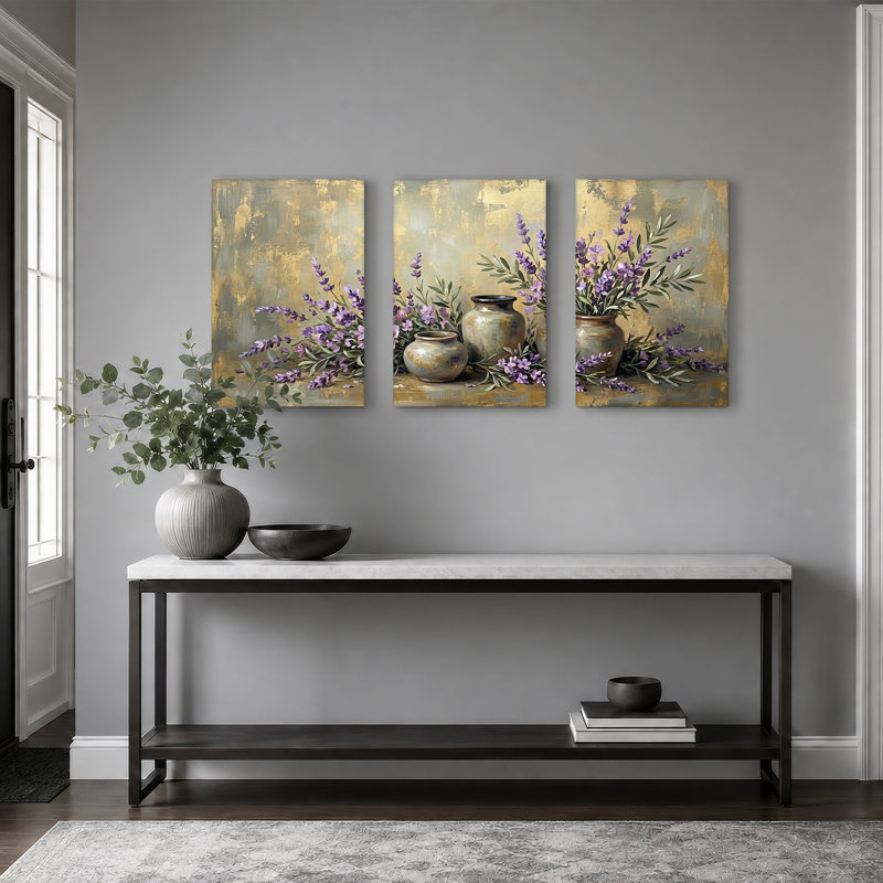 Ensemble de 3 bocaux mauves lavande mauve et olives en terre, 36"H x 24"W x 3pcs