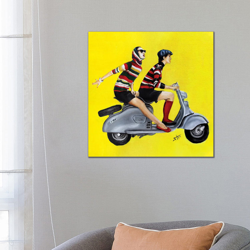 Vespa Girls by Salma Nasreldin - Wrapped Canvas Painting, 66.04 cm H x 66.04 cm W x 1.91 cm D