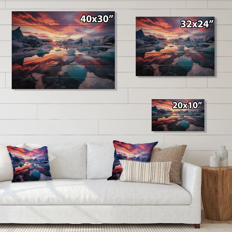 Glacier Landscape Sunset, photographie II sur bois, H 24 po x l 32 po x P 0,78 po