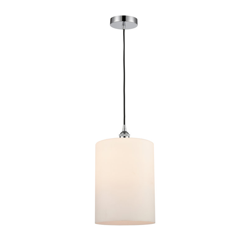 Luminaire suspendu cylindrique simple à 1 lumière Karon, Blanc mat, Chrome poli