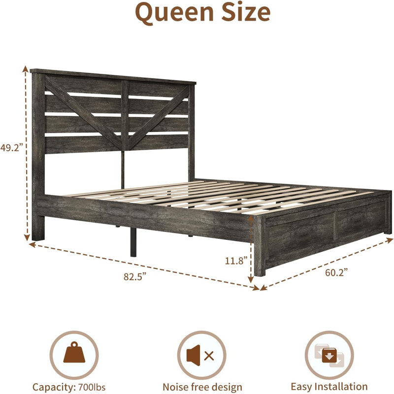 Devaya Panel Bed, Grey, Queen