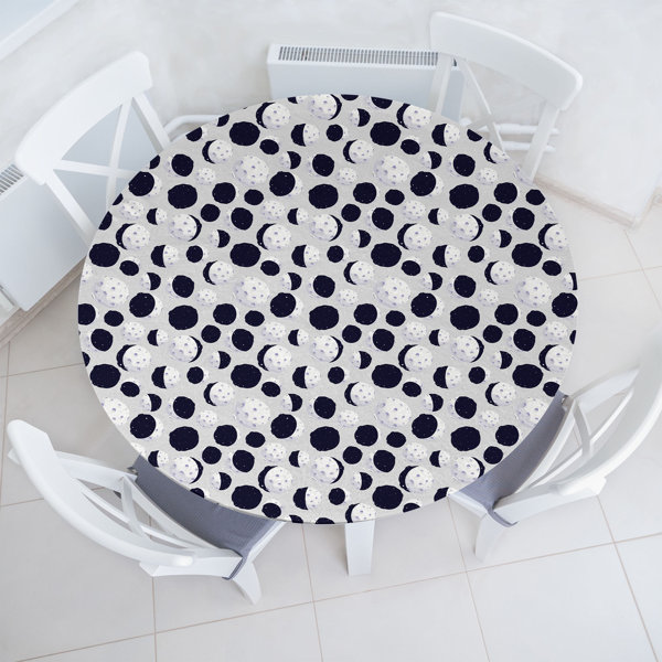 Ebern Designs Space Fitted Round Tablecloth Indigo White and Grey | Wayfair