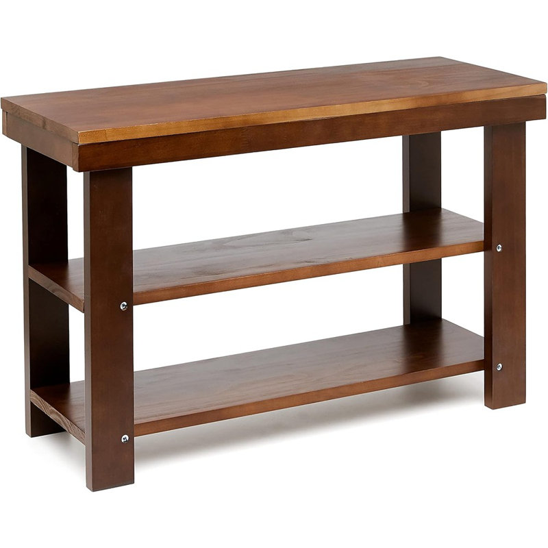 Solid Pine Wood Entryway Shoe Rack Bench, Espresso