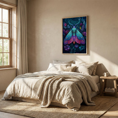 Art mural sur toile ornementale sarcelle et mite mauve dans un jardin floral