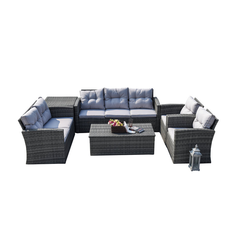 Saxon 7 - Person Outdoor Seating Group with Cushions, Grey 