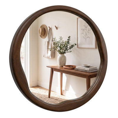 Round Solid Wood Wall Mirror