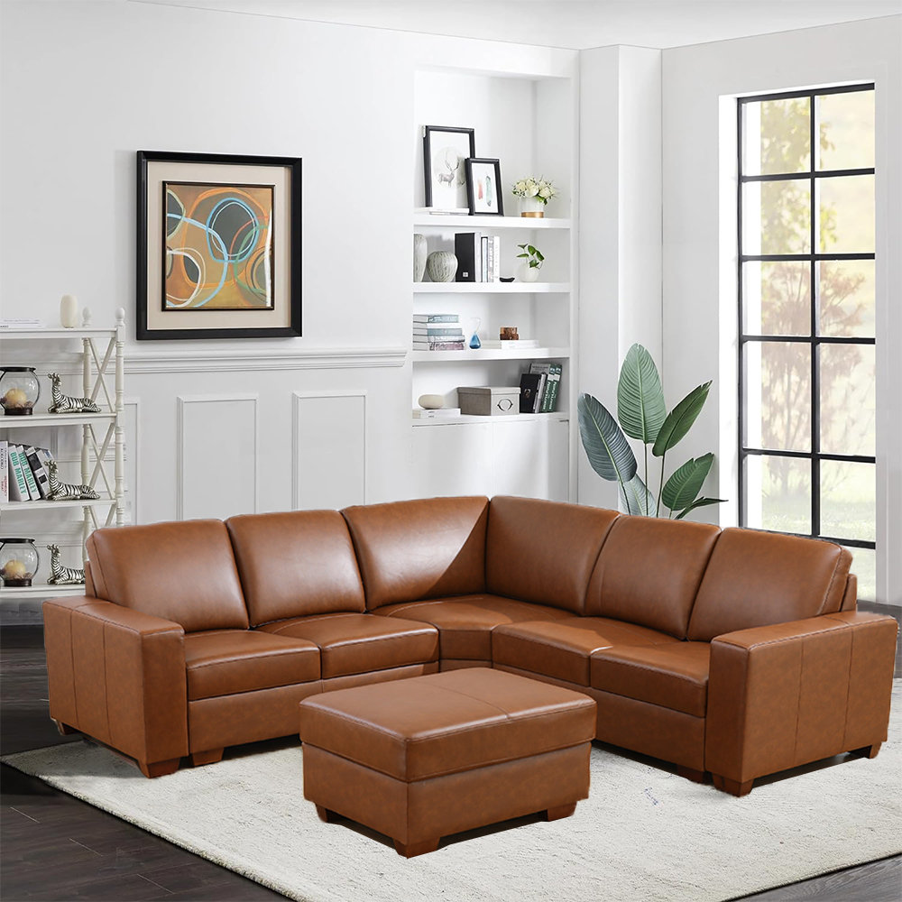 Hokku Designs Onnolee 4 - Piece Leather Sectional | Wayfair