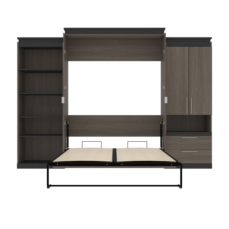 Grand lit escamotable avec rangement AILE, Écorce gris