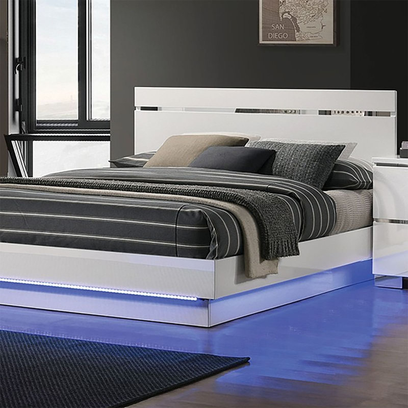 Torren Platform Bed, Queen, White/Chrome
