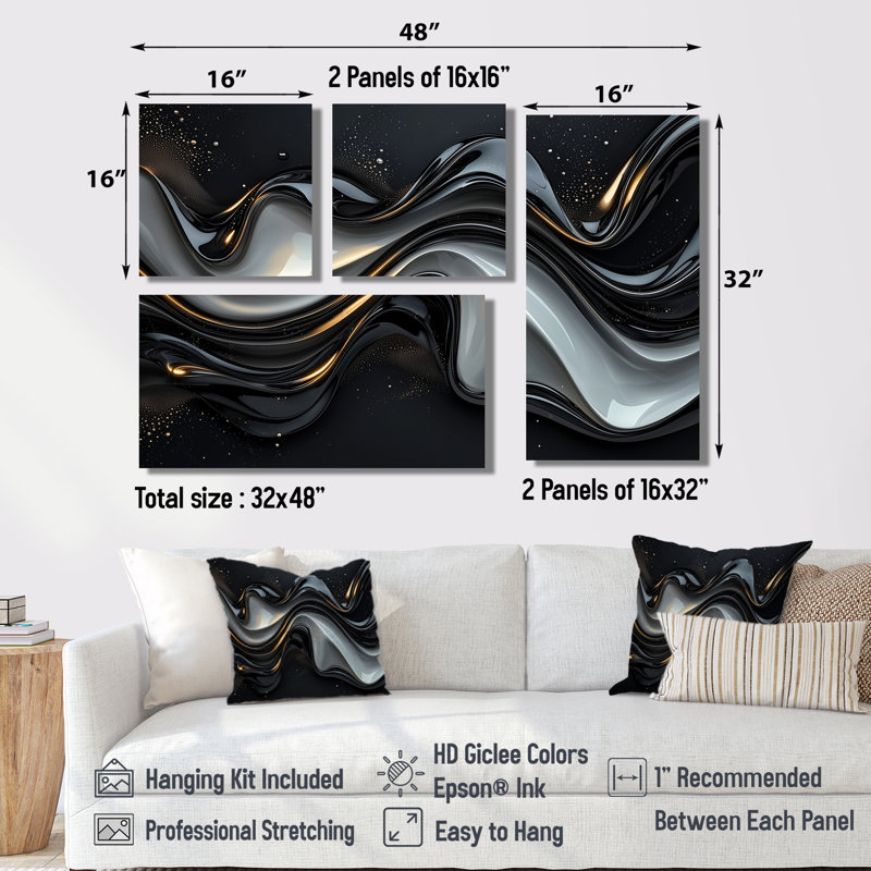 Fractal Peano Curve II noir et gris - reproduction d'art sur toile abstraite 4 pièces, Toile tendue, Ne s’applique pas