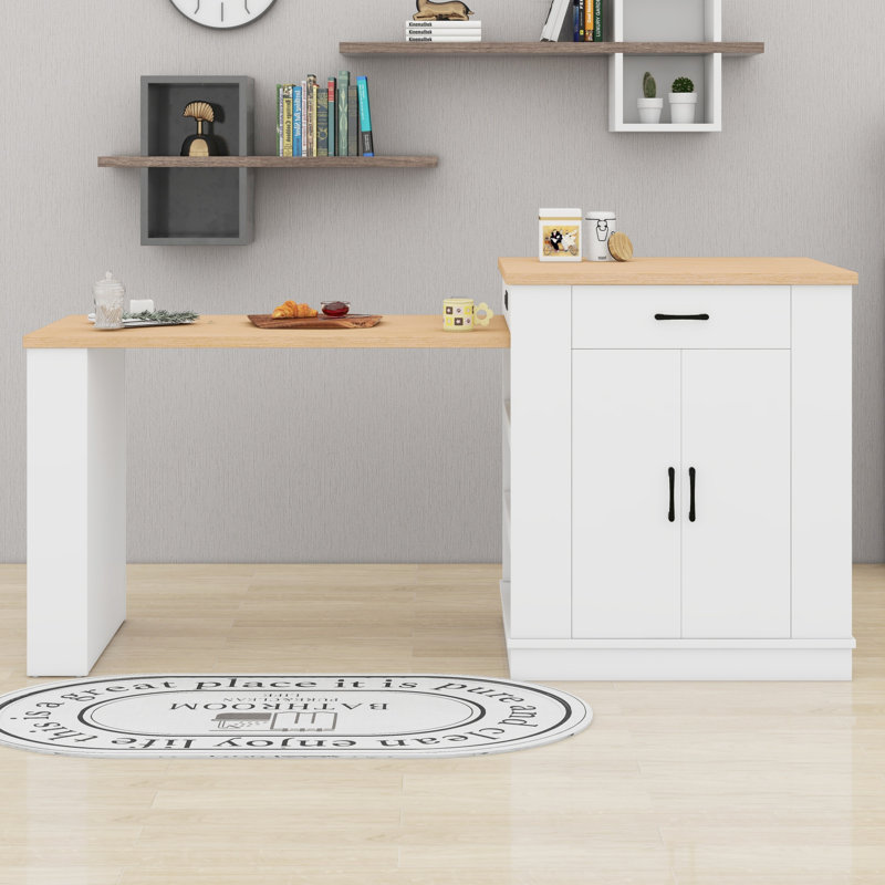 Tiroirs cachés, armoire double et tablettes ouvertes - souper, bar et salon de thé