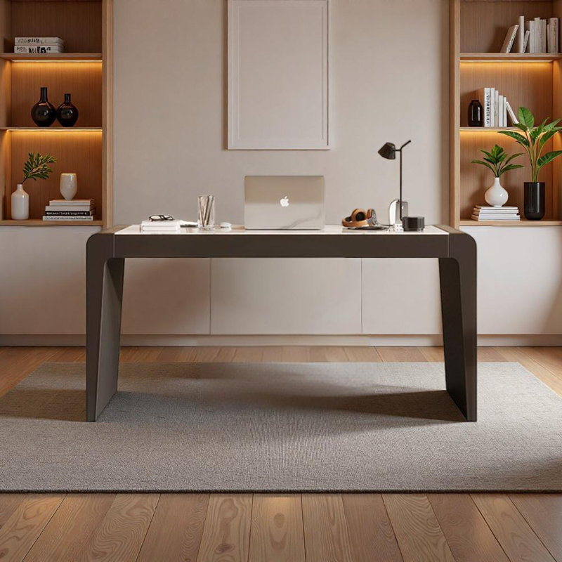 Saddle Leather Wrapped Desk with Smart Socket, 29.52" H x 55.11" W x 23.62" D