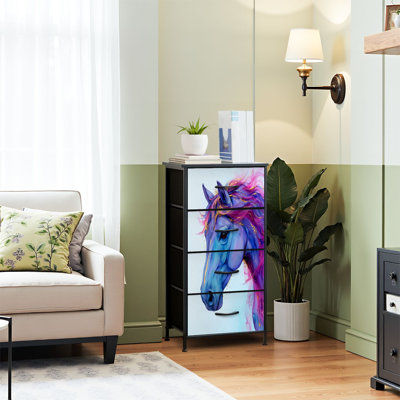 4 Drawer Dresser for Bedroom, Narrow Chest of Drawers, Wooden Top and Study Iron Frame 18"x37.5"-(WxH)