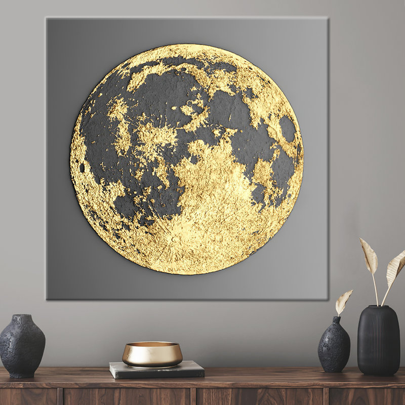 Moon Abstract 3D Wall Art - Large Modern Minimalist Canvas Print for Home Decor, 80 cm H x 80 cm W, Framed Wrapped Canvas