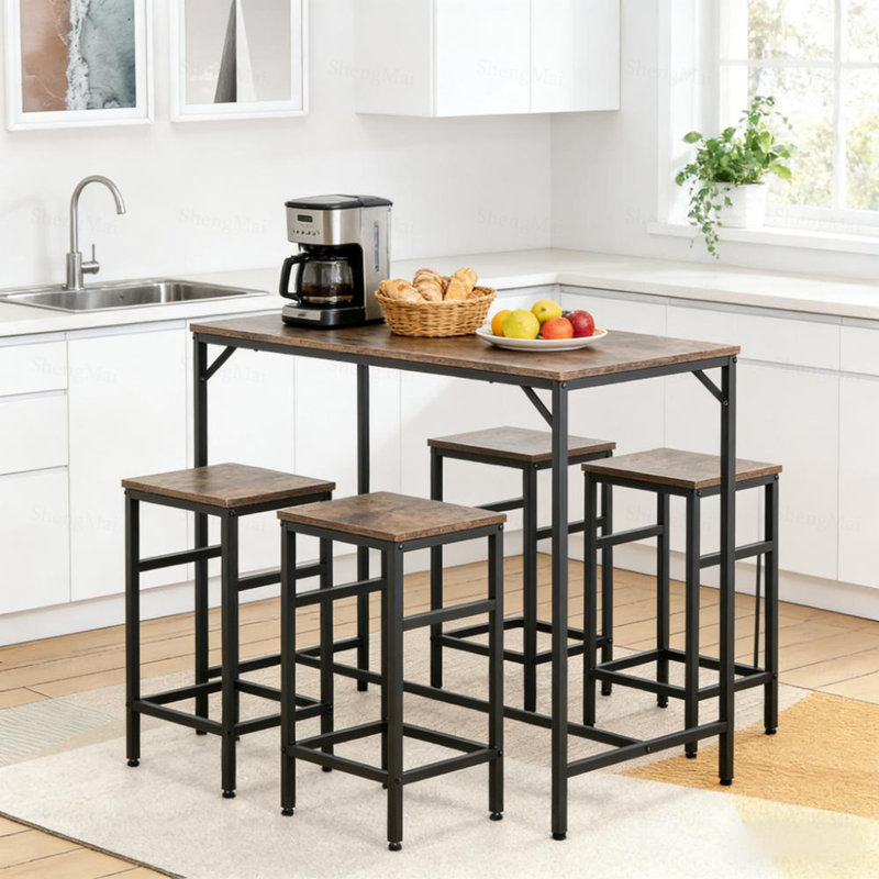 Ensemble de table de salle à manger 5 pièces, table et 4 tabourets, peu encombrant