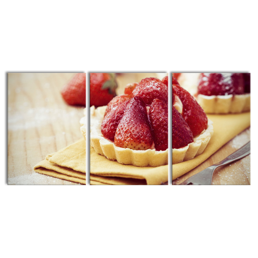 Strawberry Tart 3-Piece Photograph Set on Canvas