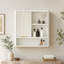Armoire de salle de bain moderne avec miroir, armoire de rangement murale avec tablettes ouvertes, armoire à pharmacie imperméable avec décor doré, rangement pour meuble-lavabo