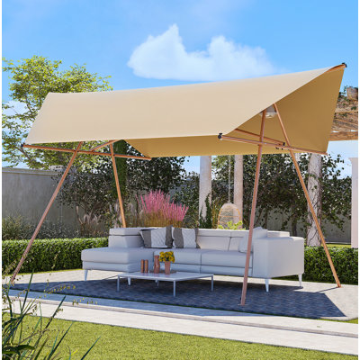 Auvent de voile à abat-jour hexagonal, grand pare-soleil à blocs UV de 116 po x 118 po avec UPF 50+, tissu en polyester haute densité imperméable, poteaux bruns résistants à la rouille et crochets intégrés pour le patio - Kaki clair