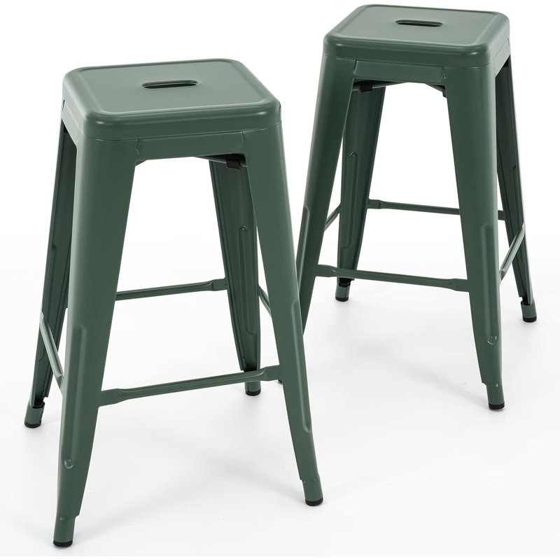 Vogue Furniture Direct Metal Bar Stools, Backless Counter Height Barstools, Indoor Outdoor Stackable Stools With Square Seat