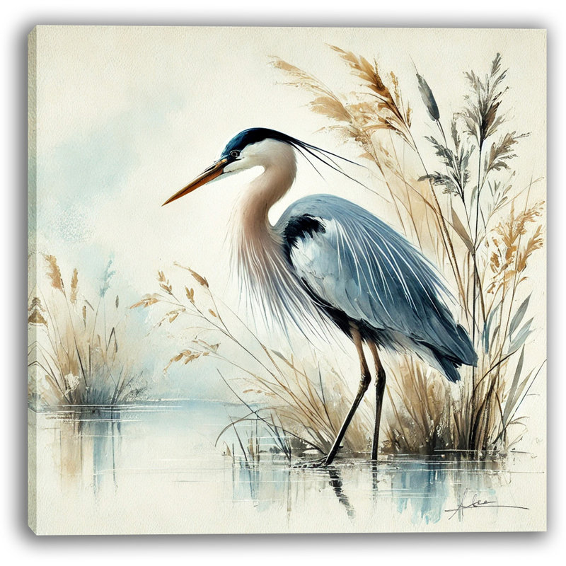 «Tranquil Blue Heron Nature», reproduction d'art sur toile, H 12 po x l 12 po x P 1 po