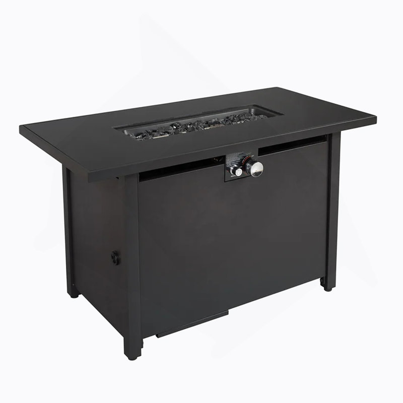 42" Smoked Glass Metal Rectangle Fire Pit, Black