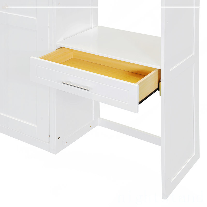 Lit escamotable double pleine grandeur avec bureau, Blanc