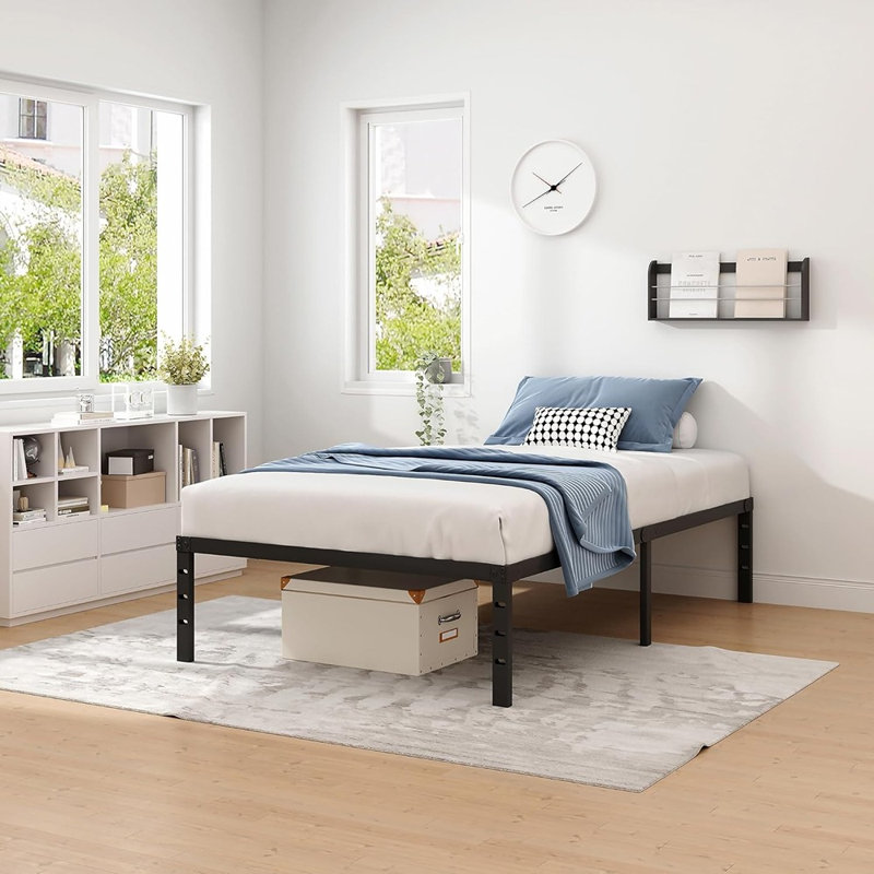 Twin Metal Bed Frame – Black, Heavy-Duty Mattress Foundation With Storage Space, No Box Spring Needed, Easy Assembly