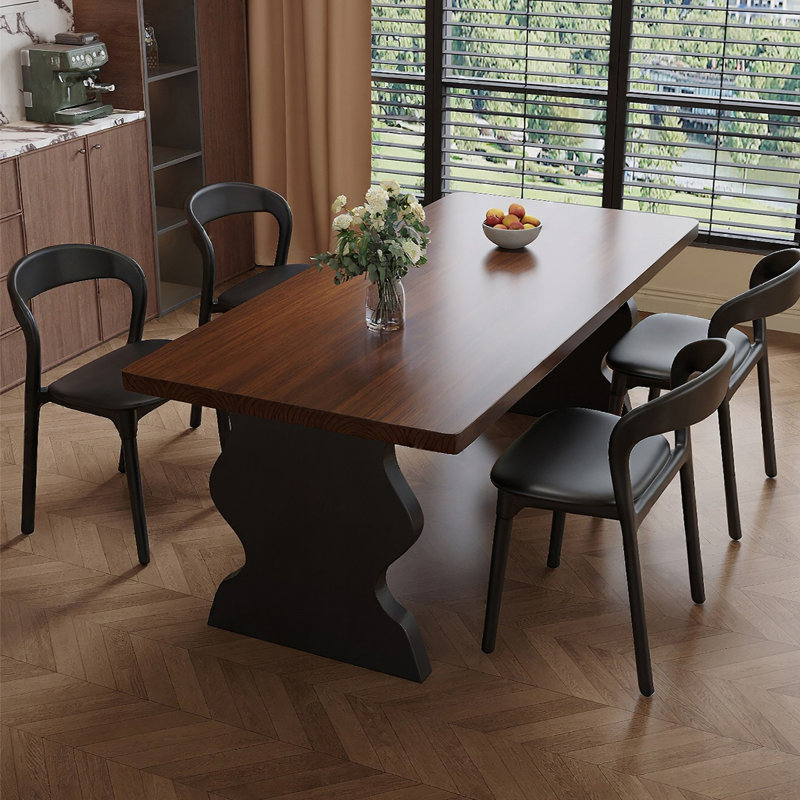 Brown+Black Rectangular Solid Wood Dining Table, 29.53"H×78.74"L×31.50"W