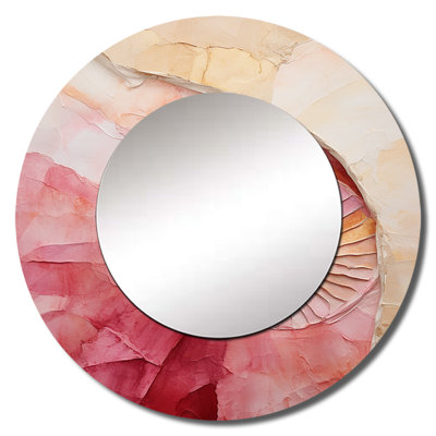 Beige Pink Minimalism Spiral Poteries - Abstract Spirals Unique Wall Mirror Decor, Modern Large Round Mirror, Printed Metal Art