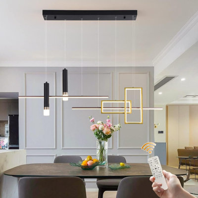 Luminaire suspendu moderne à DEL Lustre créatif à DEL Linéaire à télécommande Luminaire suspendu pour îlot de cuisine pour salle à manger / salon