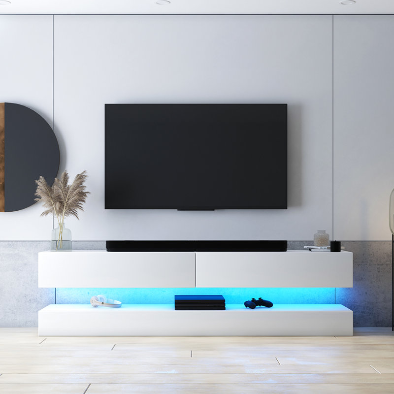 Tascherau Unfinished TV Stand for TVs up to 60", White/White Gloss