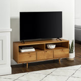 Mid-Century Modern Solid Wood 3-Drawer 58" TV Stand For 65" Tvs With 2 Open Cubbies