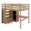 Lit mezzanine double avec garde-robe intégrée, bureau, tablettes et tiroirs de rangement, structure de lit mezzanine en bois massif-2096020562