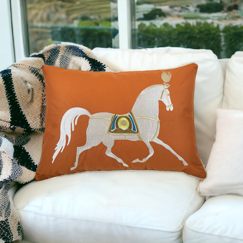 Housse de coussin réversible en coton à imprimé animal, Orange, H 14 po x l 20 po, Rectangulaire