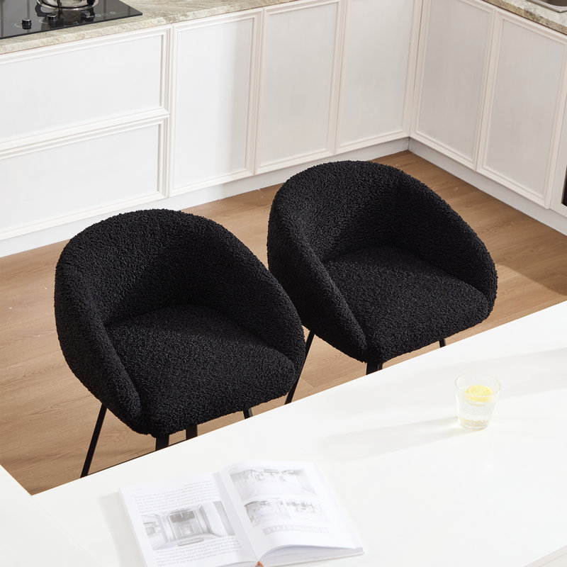 Tabouret de bar Sherpa 26,6 "avec structure en métal Absalom, 2, Noir Sherpa