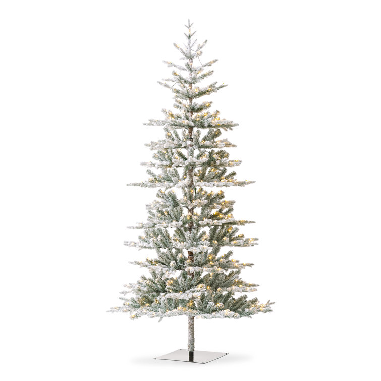 Johvan Deluxe Pre-Lit Slender Flocked Realistic Fir Christmas Tree with Twinkling Lights