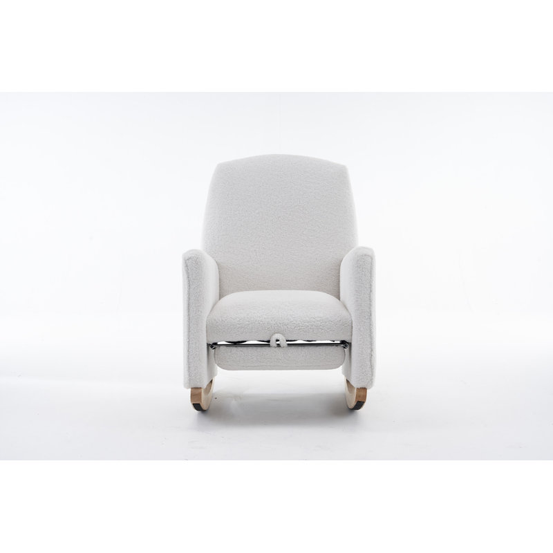 Teddy Fabric Nursery Rocking Chair With Adjustable Footrest, Ivory
