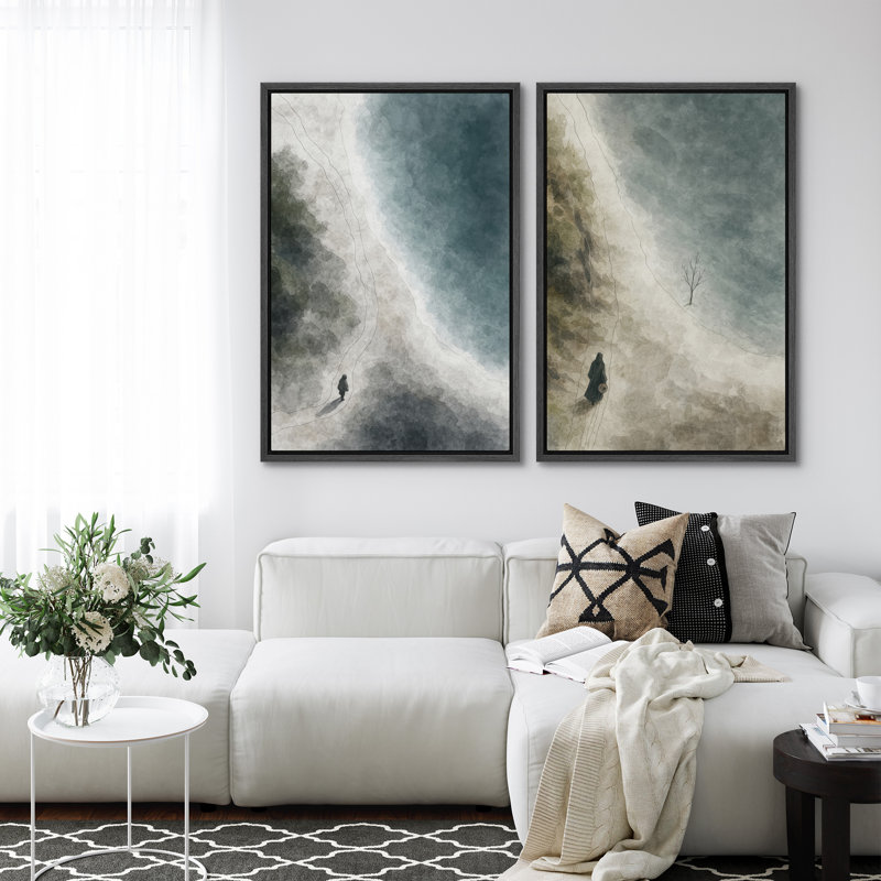 Plage, paysage mural, ensemble de 2 reproductions d'art sur toile encadrées, H 24 po x l 32 po, Noir