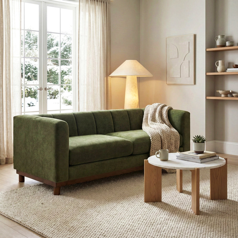 Canapé moderne 78,7 po pour canapé, salon, appartement et petit espace, Chenille verte, Brun