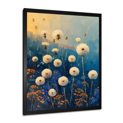 «White Blue Summer Garden Party Dandelion - Pissenlit», reproduction d'art mural
