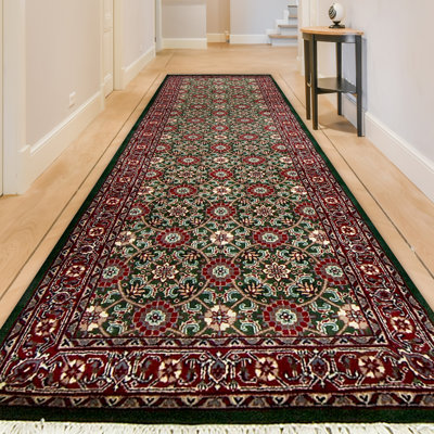 Chemin de table vert et rouge noué à la main de haute qualité