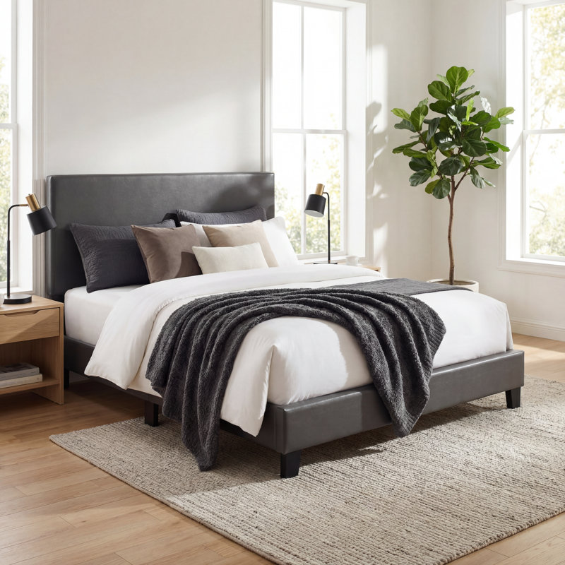 Boyd Sleep Florence Faux Leather Platform Bed | Adjustable Headboard | Luxury Low-Profile Design | 700 lb Capacity, Full