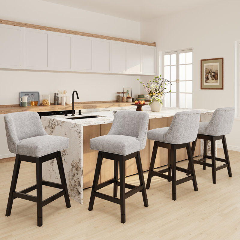 360°Bar Counter Stool with Solid Wood Frame, Light Gray