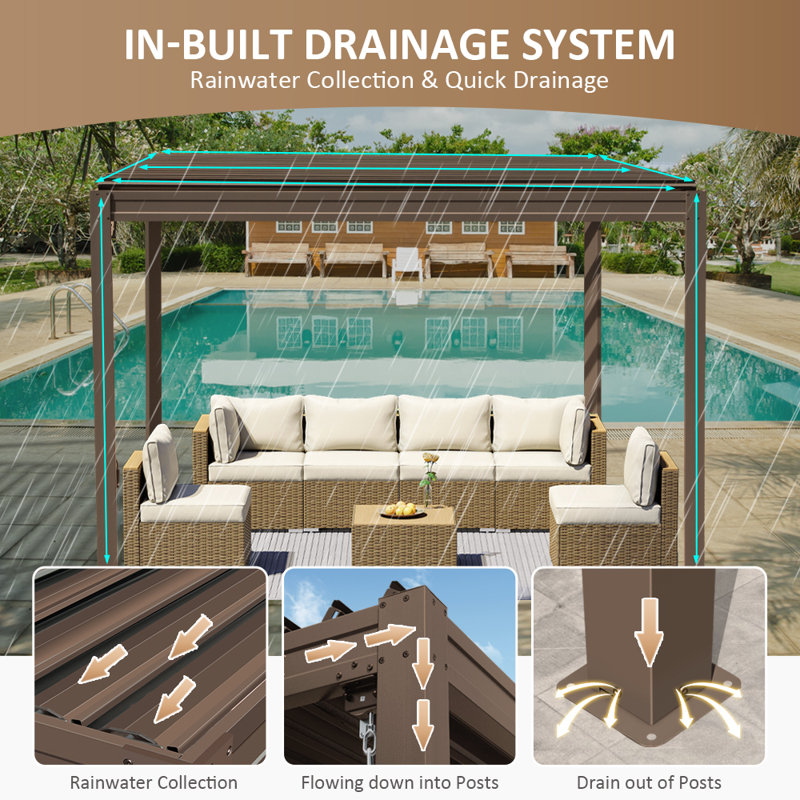 10 pi. L 10 pi. Pergola en aluminium, Brun